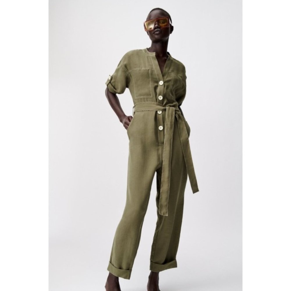 Zara Jumpsuit With Contrasting Topstitching